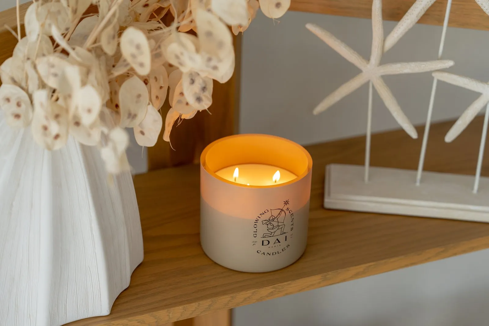 Candle on shelf