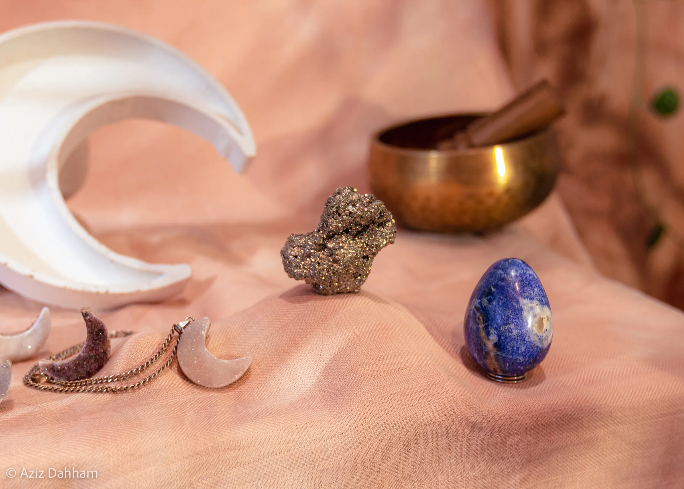 Crystals, moon dishes and a singing bowl