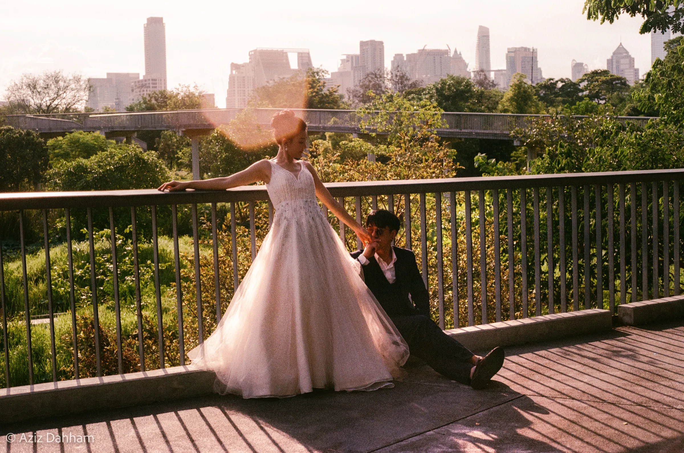 Wedding portrait against the skyline, Bangkok