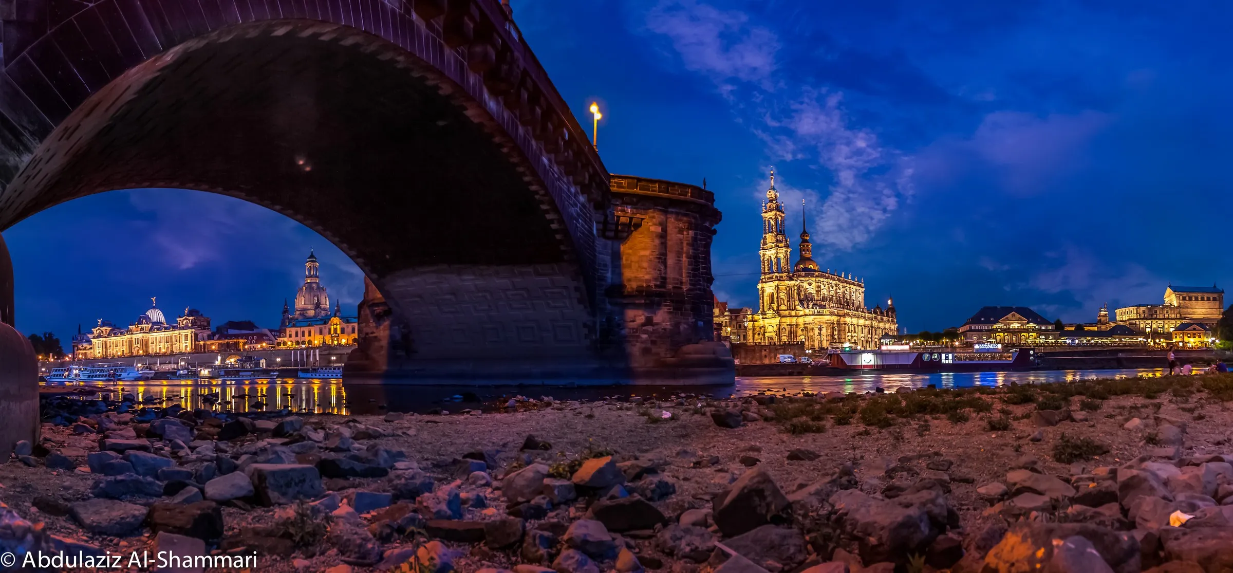 The Elbe at night from under the Augustus Bridge, Dresden