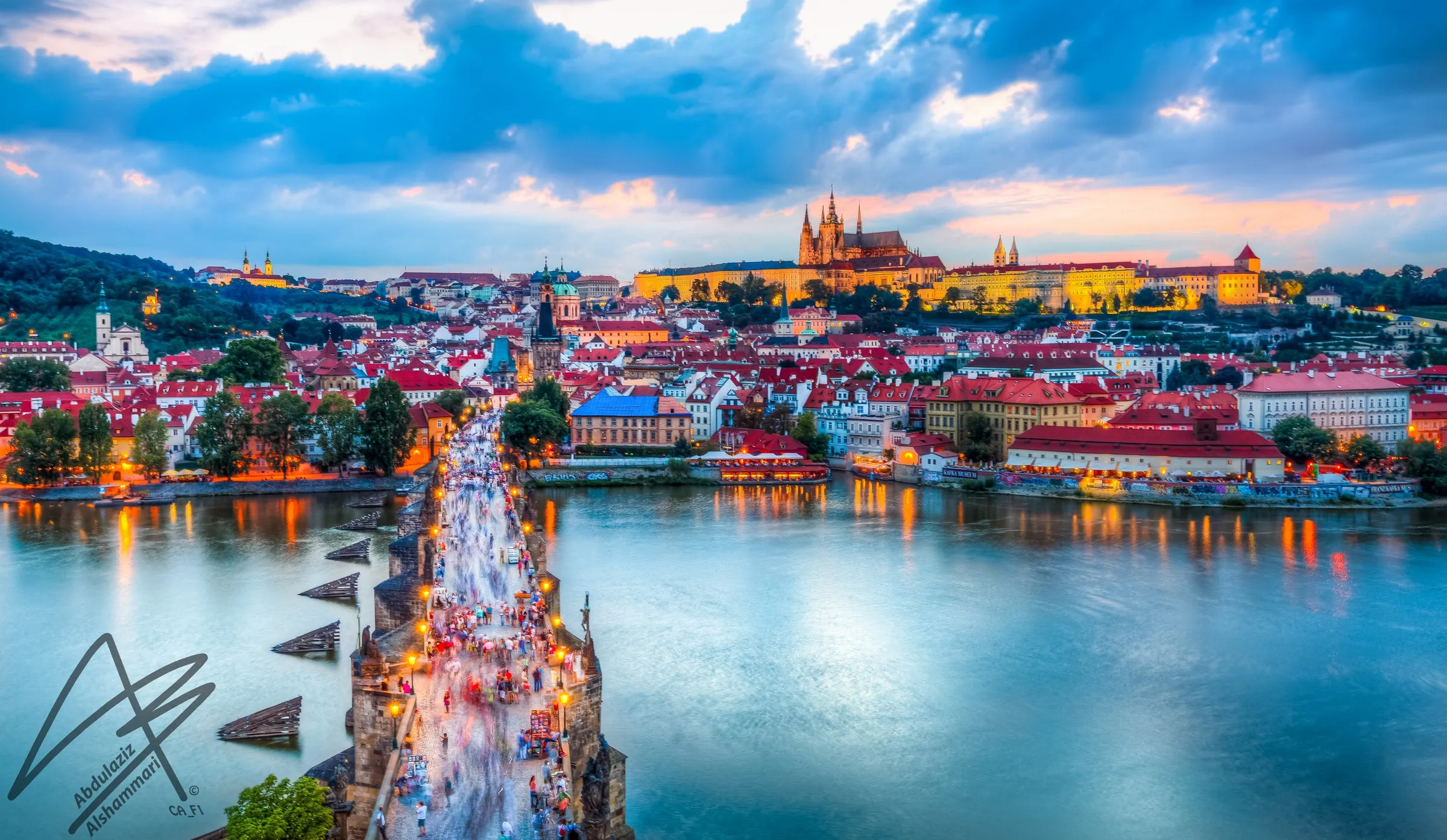 Charles Bridge and the castle at blue hour, Prague