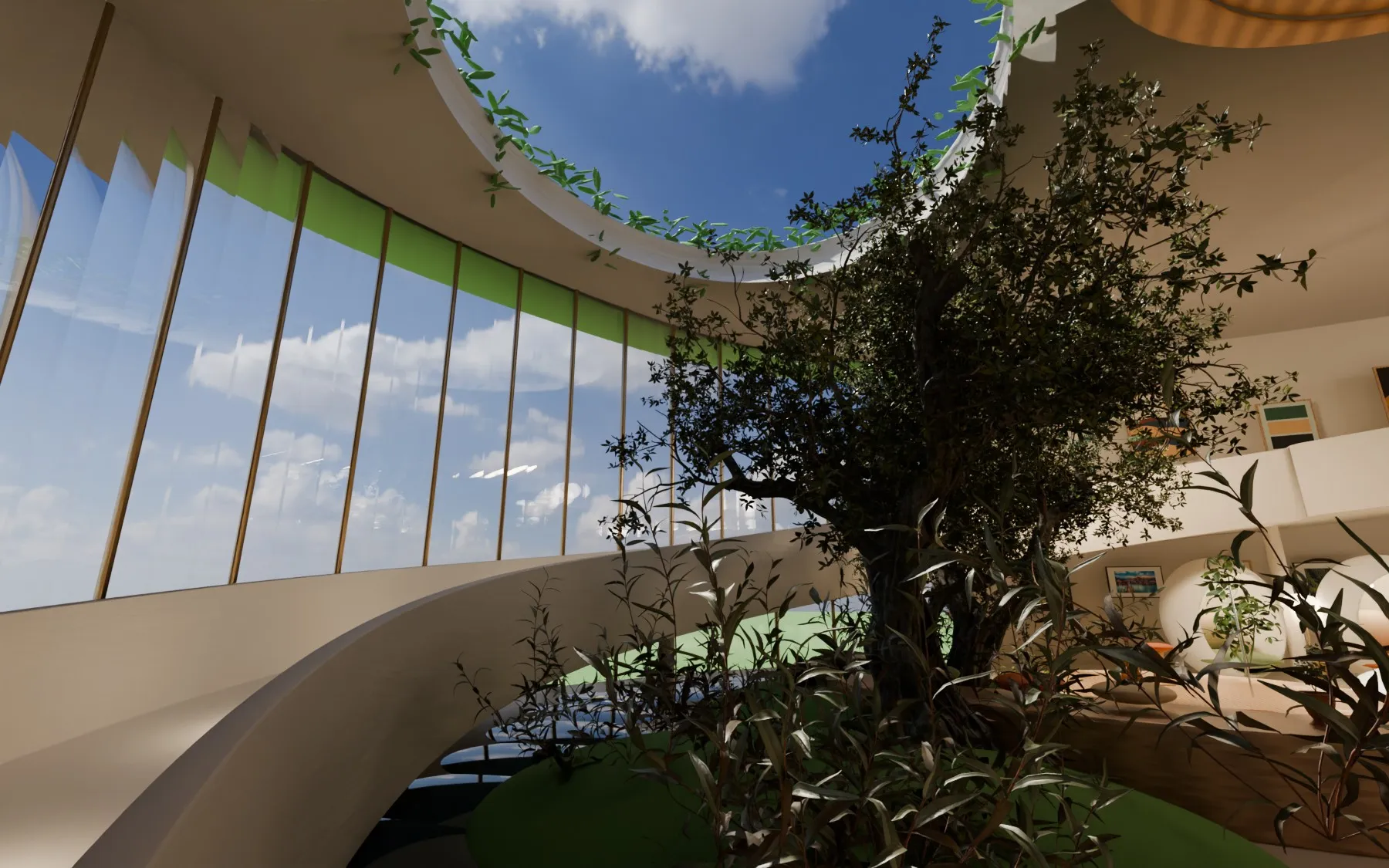 The ramp, rising through the garden