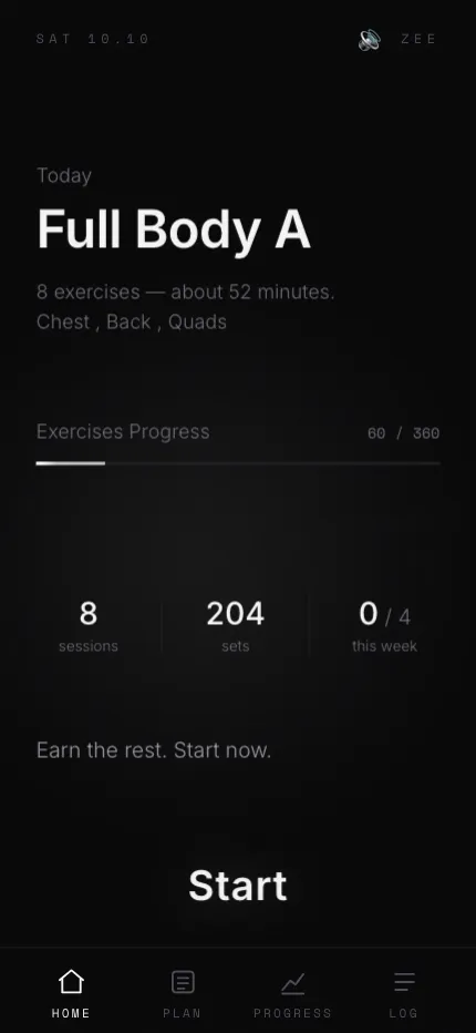 Training app screen