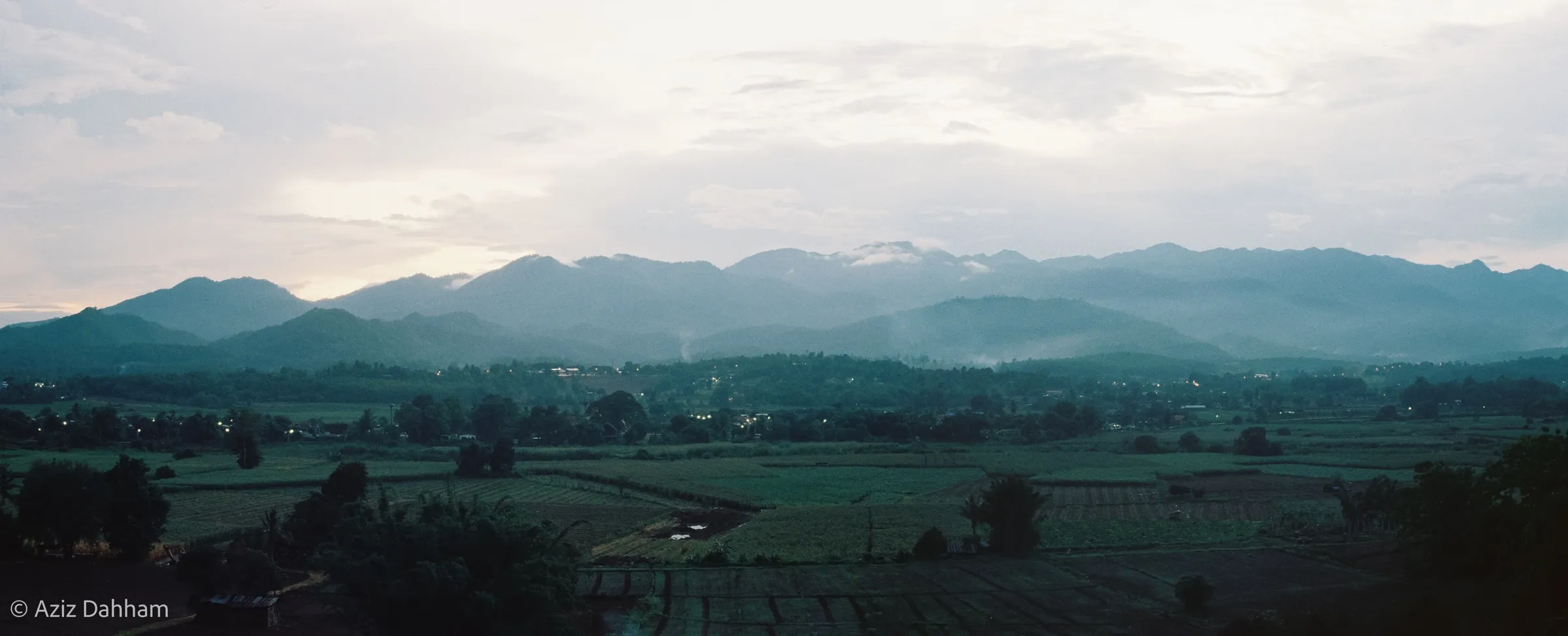 Valley and mountains at dusk, northern Thailand