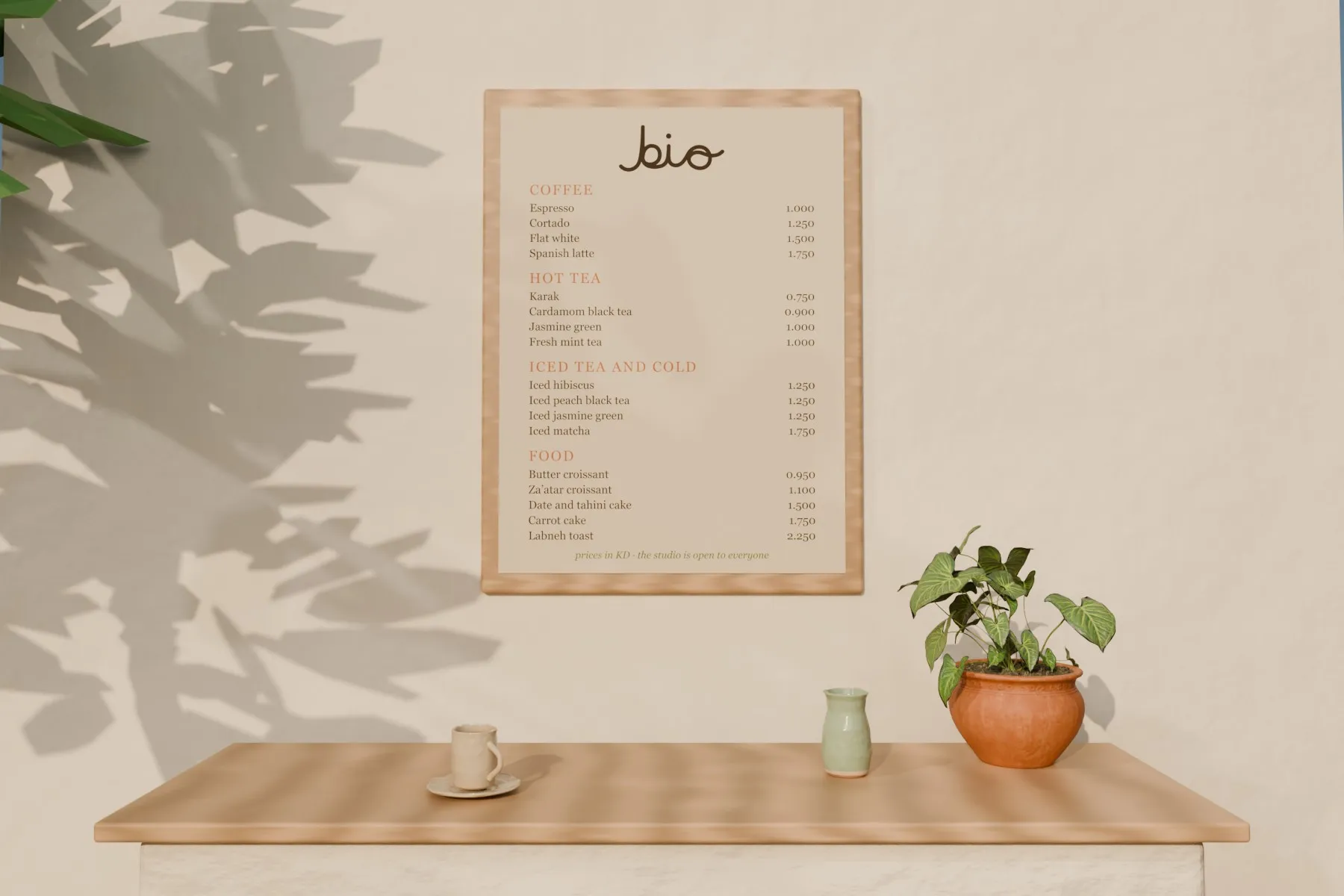 The menu board, set into a niche behind the counter